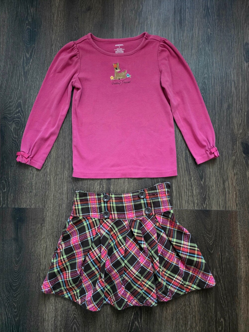 Gymboree vintage "Woodland Friends" Daddy's Dearest Fall top & plaid skort set
